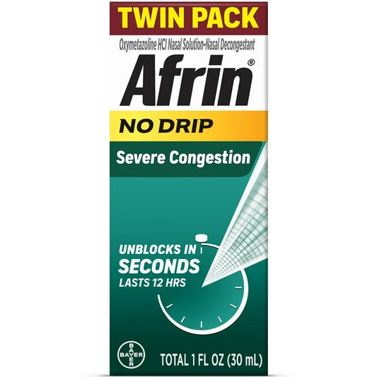 Afrin No Drip - Espray nasal para la congestión severa (paquete doble, 2 frascos de 15 ml)