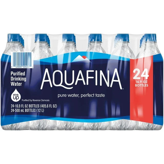 Agua potable purificada Aquafina, 16.9 oz, paquete de 24