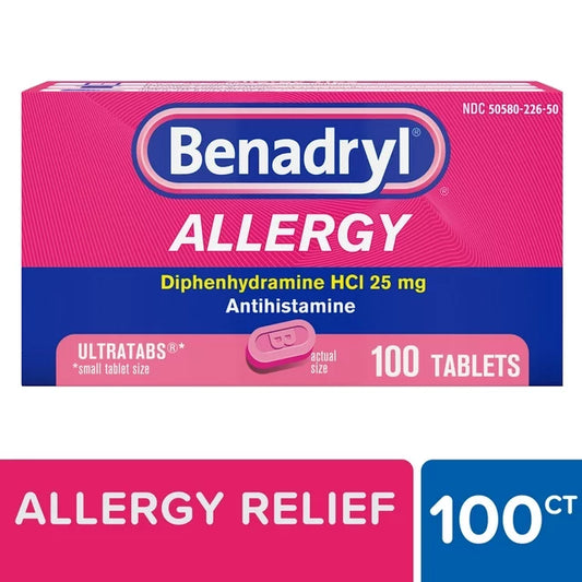 Benadryl Ultratabs Antihistamine Cold & Allergy Relief Tablets, 100 Ct