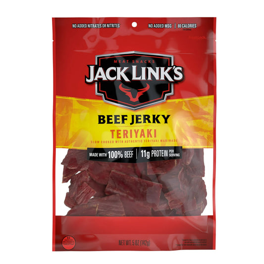 Jack Link’s Beef Jerky, Teriyaki, Made with 100% Beef, 11g of Protein per Serving, 5 oz, Resealable Bag