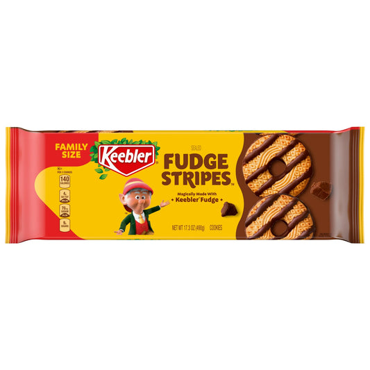 Keebler Fudge Stripes, Original Shortbread Cookies Coated in Keebler Fudge, Family Size 17.3 oz