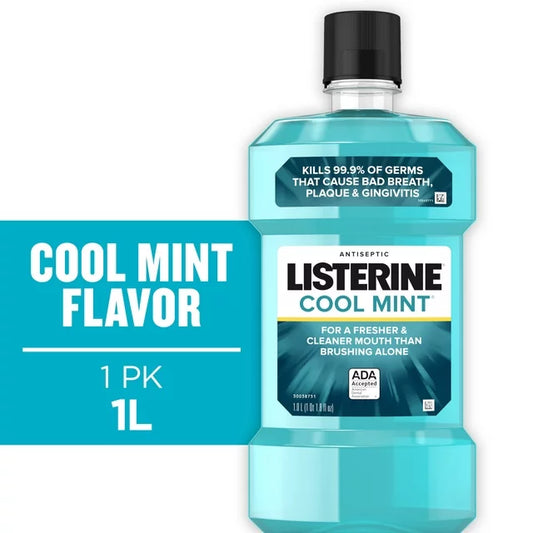 Listerine Cool Mint Antiseptic MouthwashMouth Rinse for Bad Breath & Plaque, 1 L