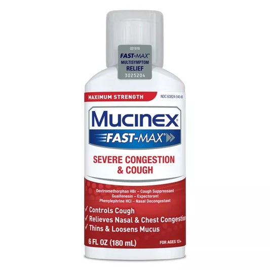 Mucinex Fast Max, Severe Congestion & Cough Cold and Flu Liquid Medicine, 6 fl oz