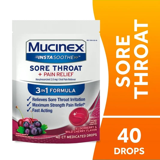 Mucinex Instasoothe Cough Drops ElderberrymCherry 40 count
