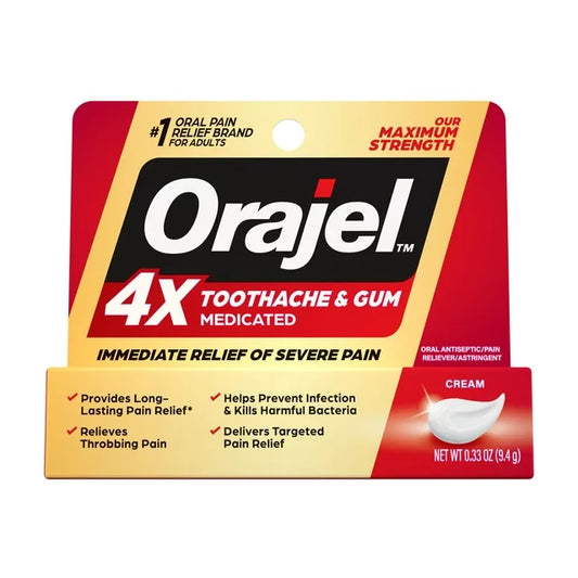 Orajel 4X for Toothache & Gum Pain Severe Cream Tube 0.33oz- From #1 Oral Pain Relief Brand