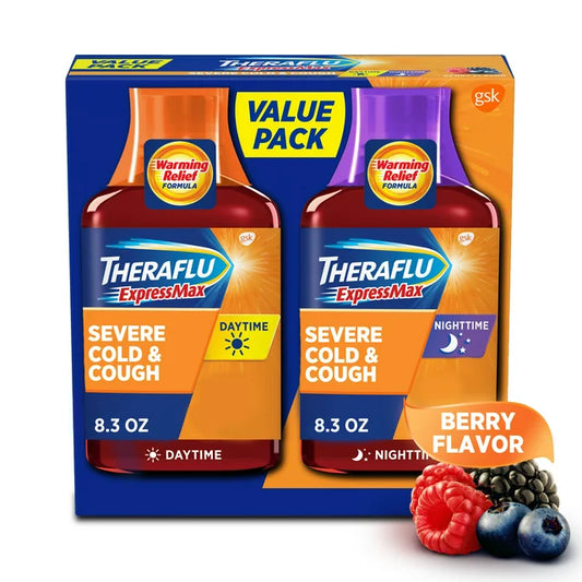 Theraflu Expressmax Severe Cough Cold and Flu Day and Nighttime Relief Medicine 8.3 Oz, 2 Pack